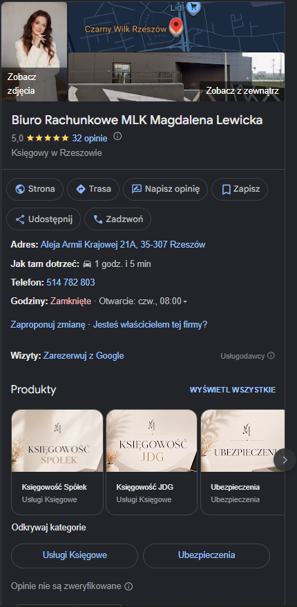 Wizytówka Google Biuro Rachunkowe MLK — zdjęcia, link do strony, produkty i usługi