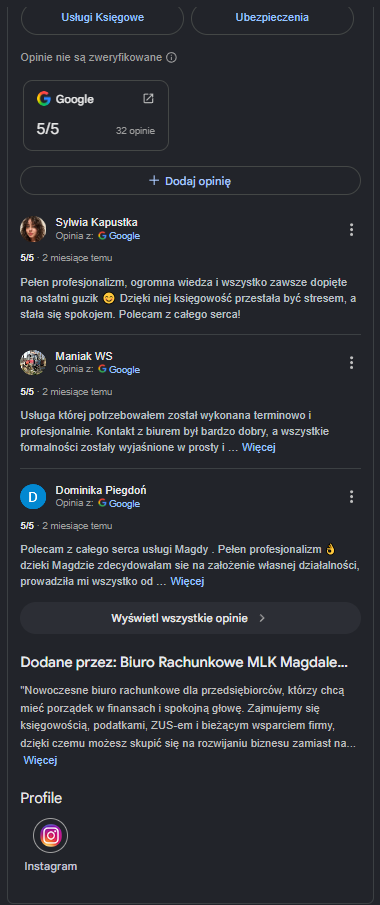 Wizytówka Google MLK — opinie 5/5, opis firmy i profile społecznościowe